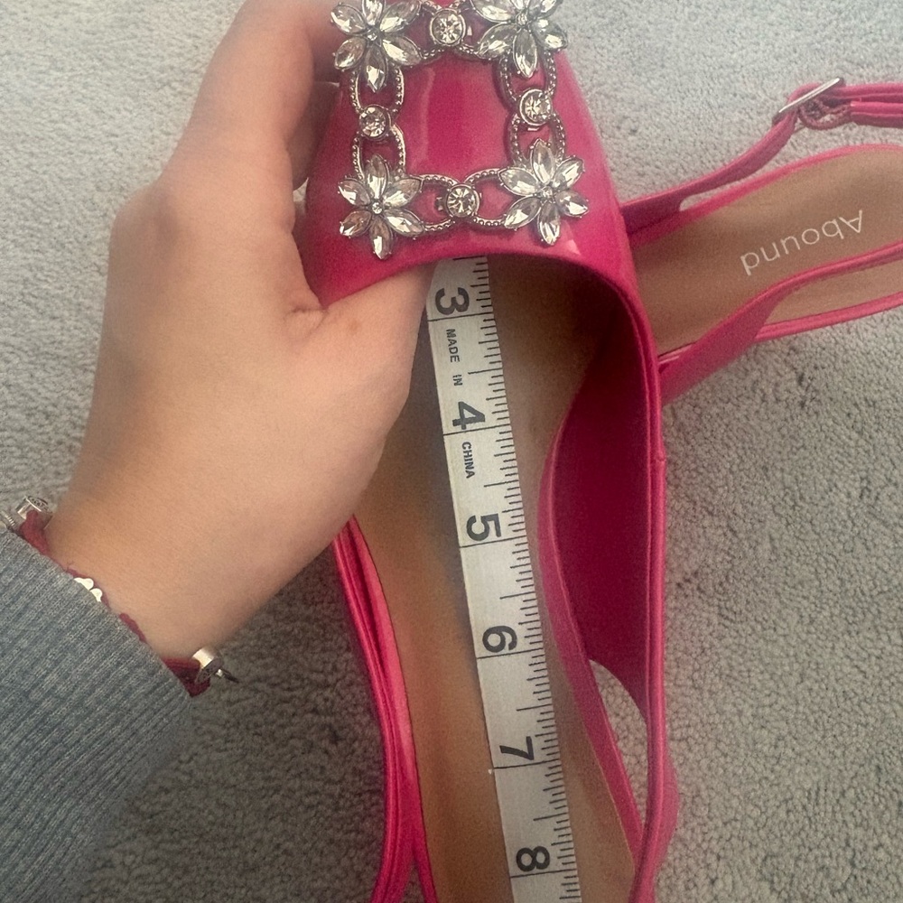 Abound Hot Pink Jeweled Pointed Toe Slingback Heels - Picture 3 of 5